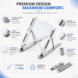 KavachCore Aluminum Laptop Stand for MacBook, Foldable Portable Laptop Riser for Laptop, Tablet & Mobile up to 15.6 Inch, Adjustable Ergonomic Stand - Silver