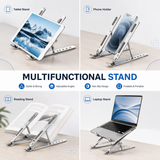 KavachCore Aluminum Laptop Stand for MacBook, Foldable Portable Laptop Riser for Laptop, Tablet & Mobile up to 15.6 Inch, Adjustable Ergonomic Stand - Silver