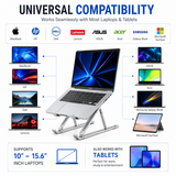 KavachCore Aluminum Laptop Stand for MacBook, Foldable Portable Laptop Riser for Laptop, Tablet & Mobile up to 15.6 Inch, Adjustable Ergonomic Stand - Silver