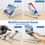 KavachCore Aluminum Laptop Stand for MacBook, Foldable Portable Laptop Riser for Laptop, Tablet & Mobile up to 15.6 Inch, Adjustable Ergonomic Stand - Silver