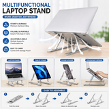 KavachCore Aluminum Laptop Stand for MacBook, Foldable Portable Laptop Riser for Laptop, Tablet & Mobile up to 15.6 Inch, Adjustable Ergonomic Stand - Silver