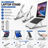 KavachCore Aluminum Laptop Stand for MacBook, Foldable Portable Laptop Riser for Laptop, Tablet & Mobile up to 15.6 Inch, Adjustable Ergonomic Stand - Silver