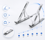 KavachCore Aluminum Laptop Stand for MacBook, Foldable Portable Laptop Riser for Laptop, Tablet & Mobile up to 15.6 Inch, Adjustable Ergonomic Stand - Silver