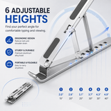 KavachCore Aluminum Laptop Stand for MacBook, Foldable Portable Laptop Riser for Laptop, Tablet & Mobile up to 15.6 Inch, Adjustable Ergonomic Stand - Silver