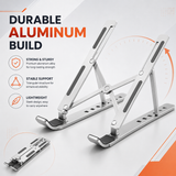 KavachCore Aluminum Laptop Stand for MacBook, Foldable Portable Laptop Riser for Laptop, Tablet & Mobile up to 15.6 Inch, Adjustable Ergonomic Stand - Silver