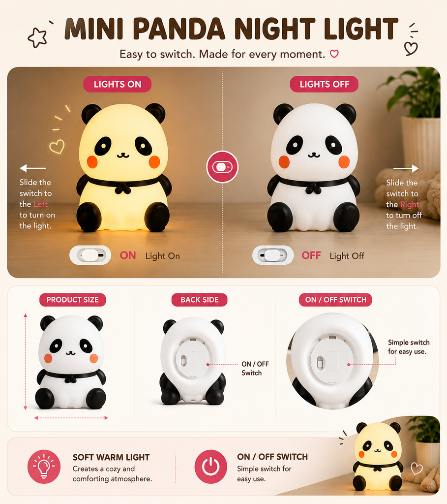 KavachCore Mini Baby Panda Night Light – Cute LED Lamp with Warm White Glow