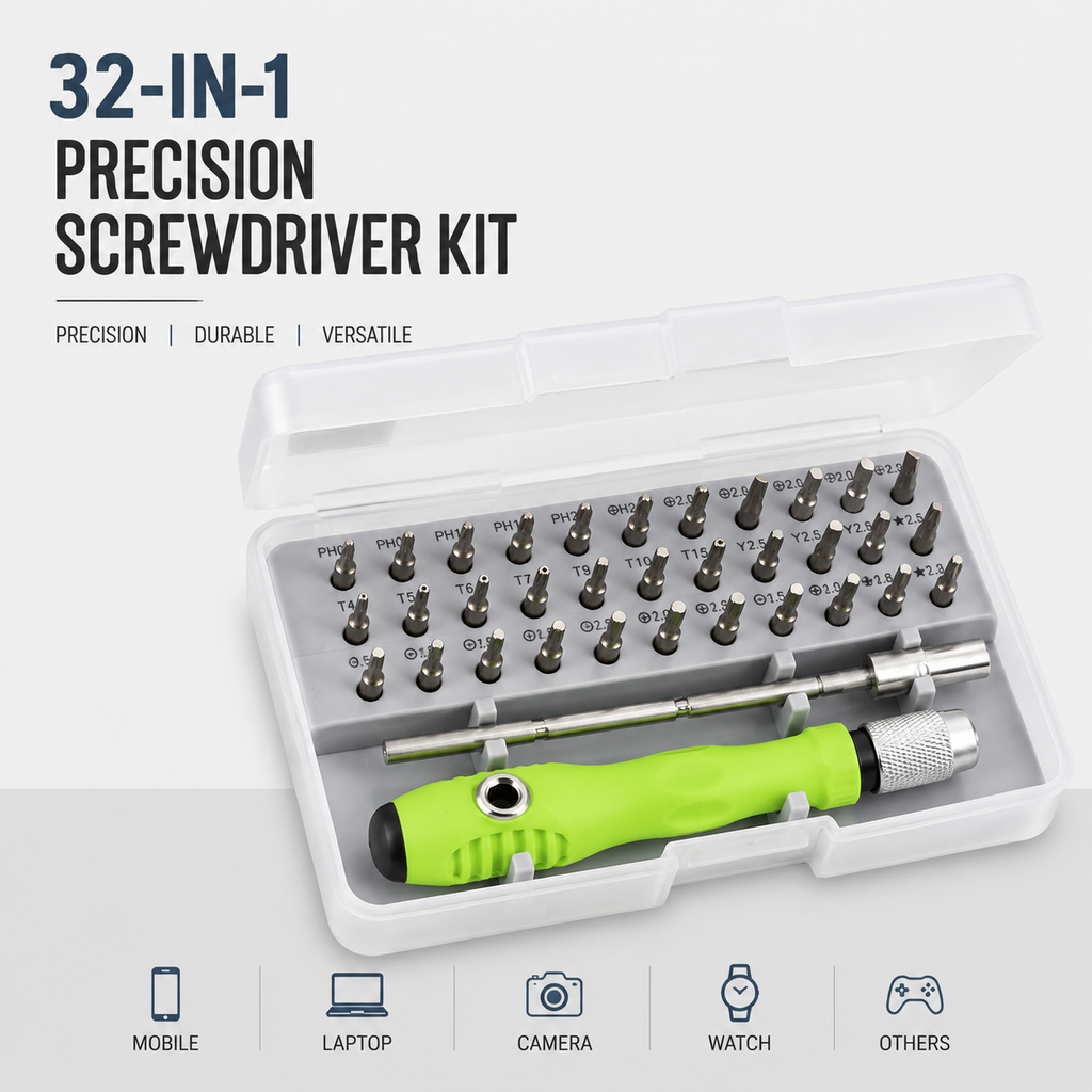 KavachCore 32-in-1 Precision Magnetic Screwdriver Set – Mini Repair & Disassembly Tool Kit
