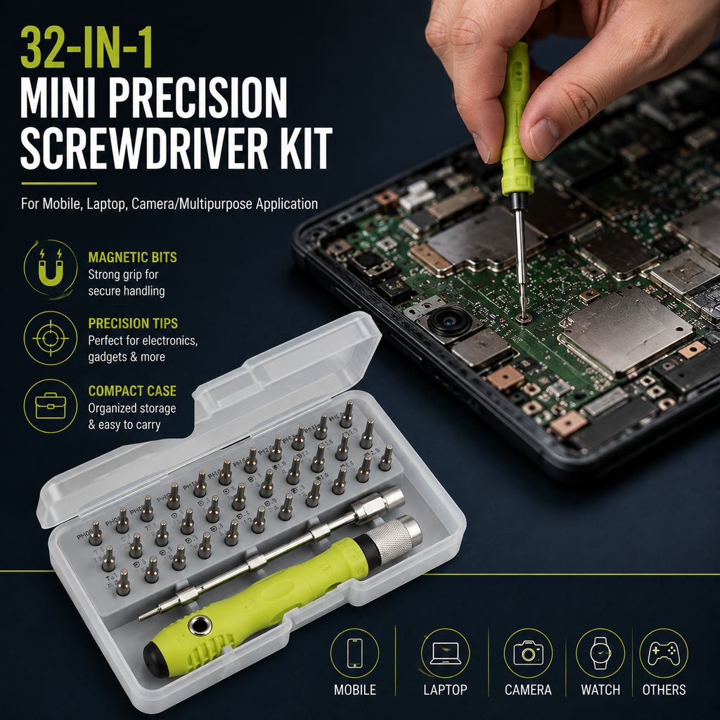 KavachCore 32-in-1 Precision Magnetic Screwdriver Set – Mini Repair & Disassembly Tool Kit