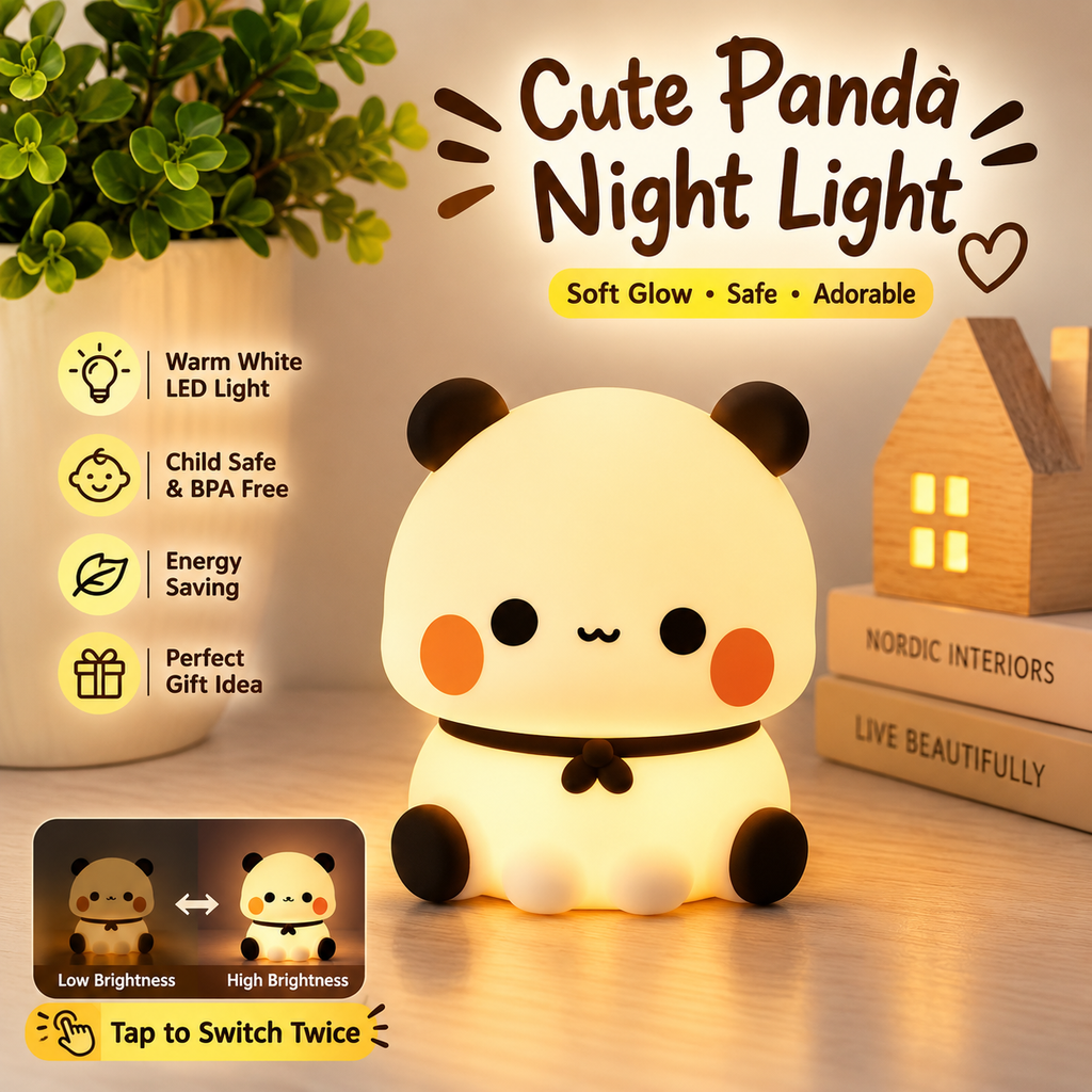 KavachCore Mini Baby Panda Night Light – Cute LED Lamp with Warm White Glow