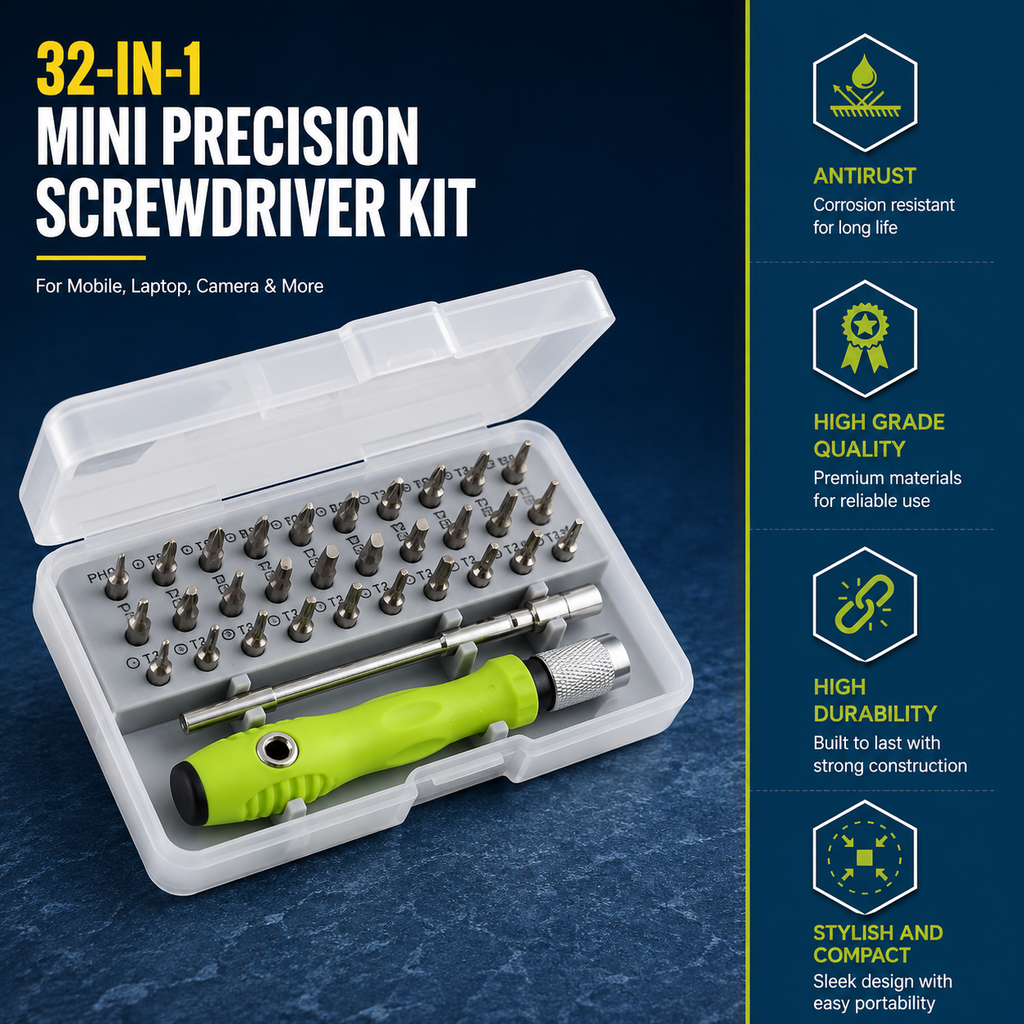 KavachCore 32-in-1 Precision Magnetic Screwdriver Set – Mini Repair & Disassembly Tool Kit