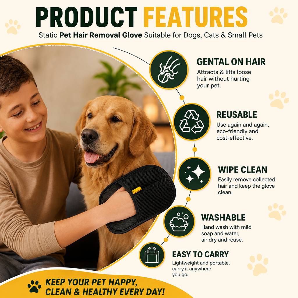 KavachCore Pet Hair Removal Glove for Cats & Dogs – 5-Finger Electrostatic Reusable Pet Hair Remover