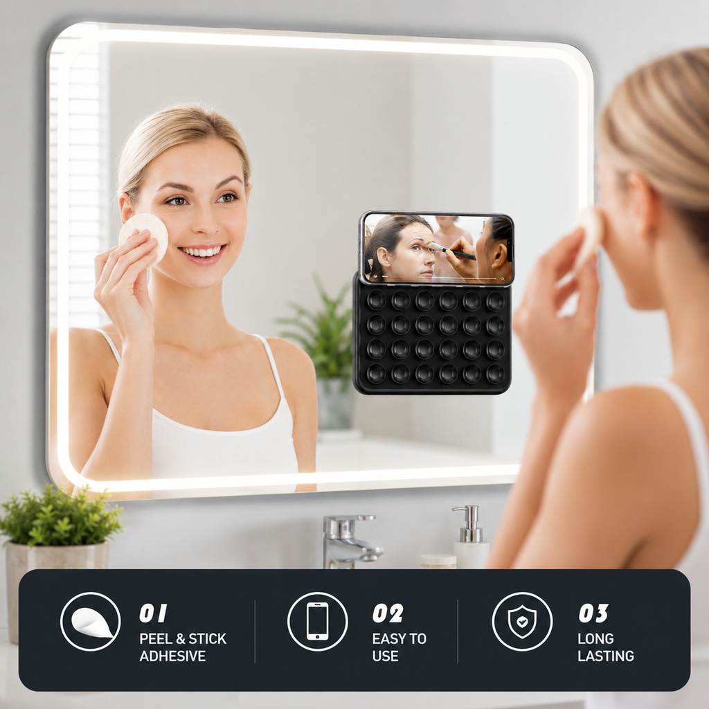 KavachCore Suction Phone Holder for Mirror, Glass & Smooth Surfaces – Hands-Free Mobile Phone Grip