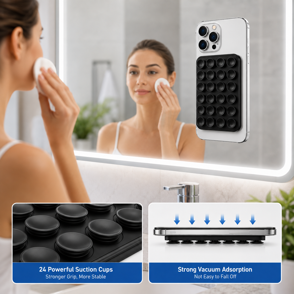 KavachCore Suction Phone Holder for Mirror, Glass & Smooth Surfaces – Hands-Free Mobile Phone Grip
