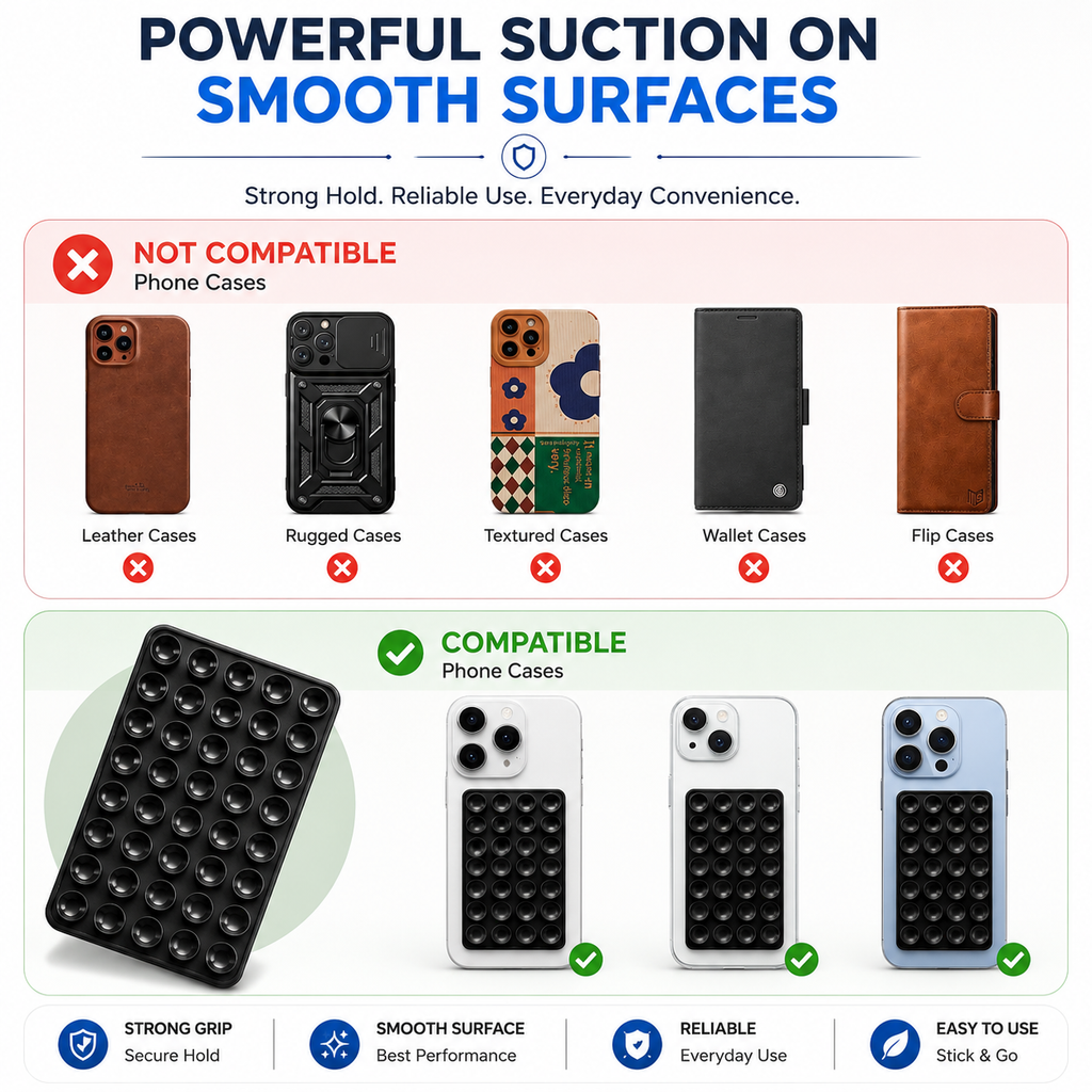 KavachCore Suction Phone Holder for Mirror, Glass & Smooth Surfaces – Hands-Free Mobile Phone Grip