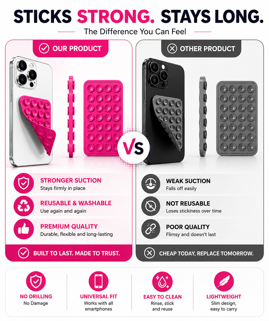 KavachCore Suction Phone Holder for Mirror, Glass & Smooth Surfaces – Hands-Free Mobile Phone Grip