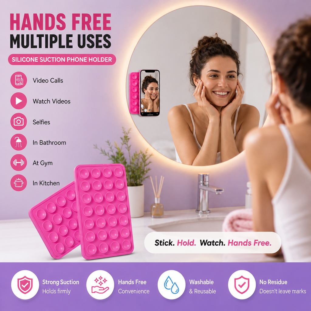 KavachCore Suction Phone Holder for Mirror, Glass & Smooth Surfaces – Hands-Free Mobile Phone Grip