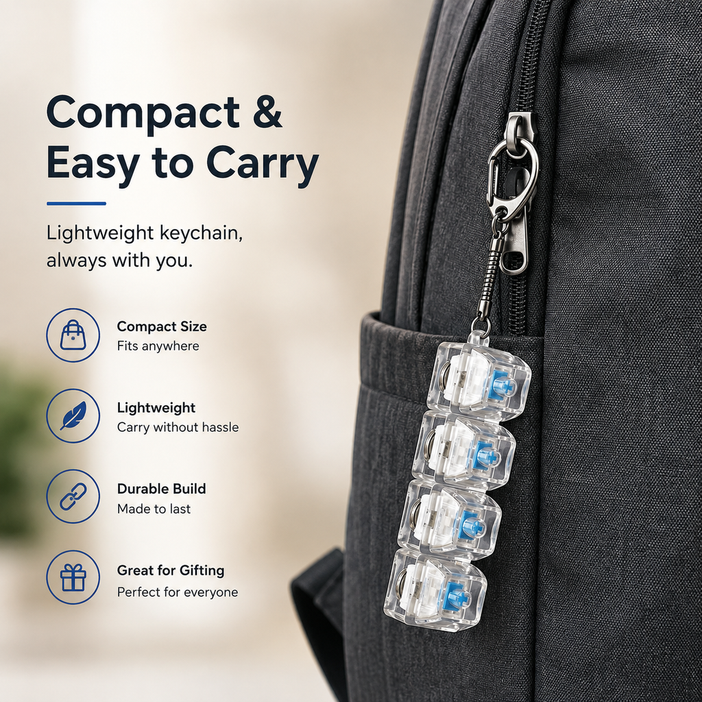 KavachCore 4-in-1 LED Keyboard Fidget Keychain – Mechanical Click Switch Stress Relief Toy