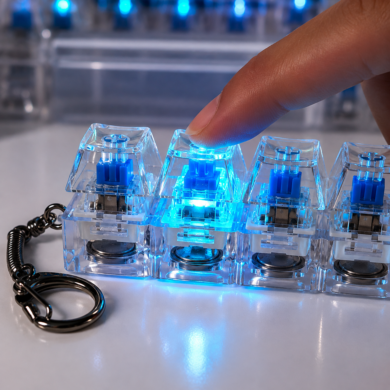 KavachCore 4-in-1 LED Keyboard Fidget Keychain – Mechanical Click Switch Stress Relief Toy