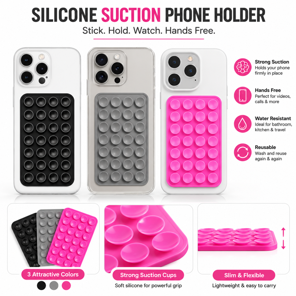 KavachCore Suction Phone Holder for Mirror, Glass & Smooth Surfaces – Hands-Free Mobile Phone Grip