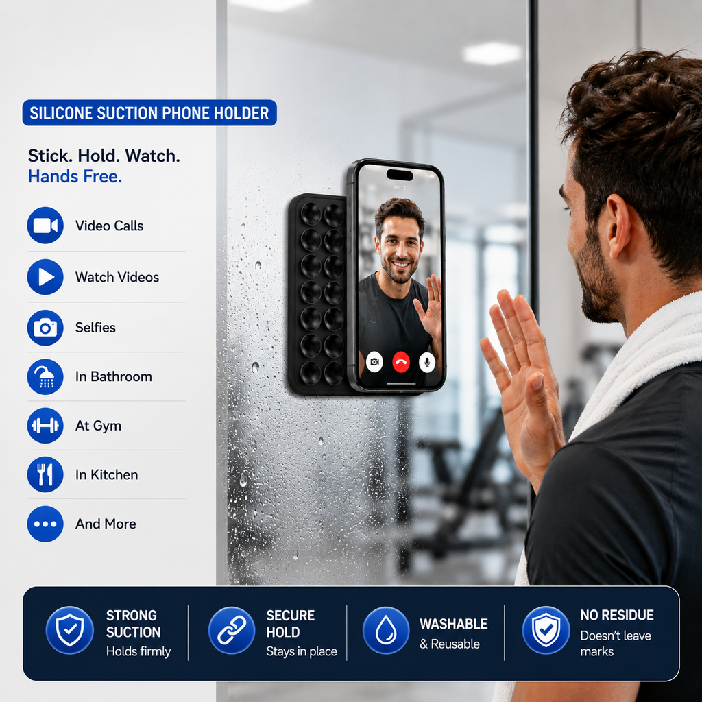KavachCore Suction Phone Holder for Mirror, Glass & Smooth Surfaces – Hands-Free Mobile Phone Grip