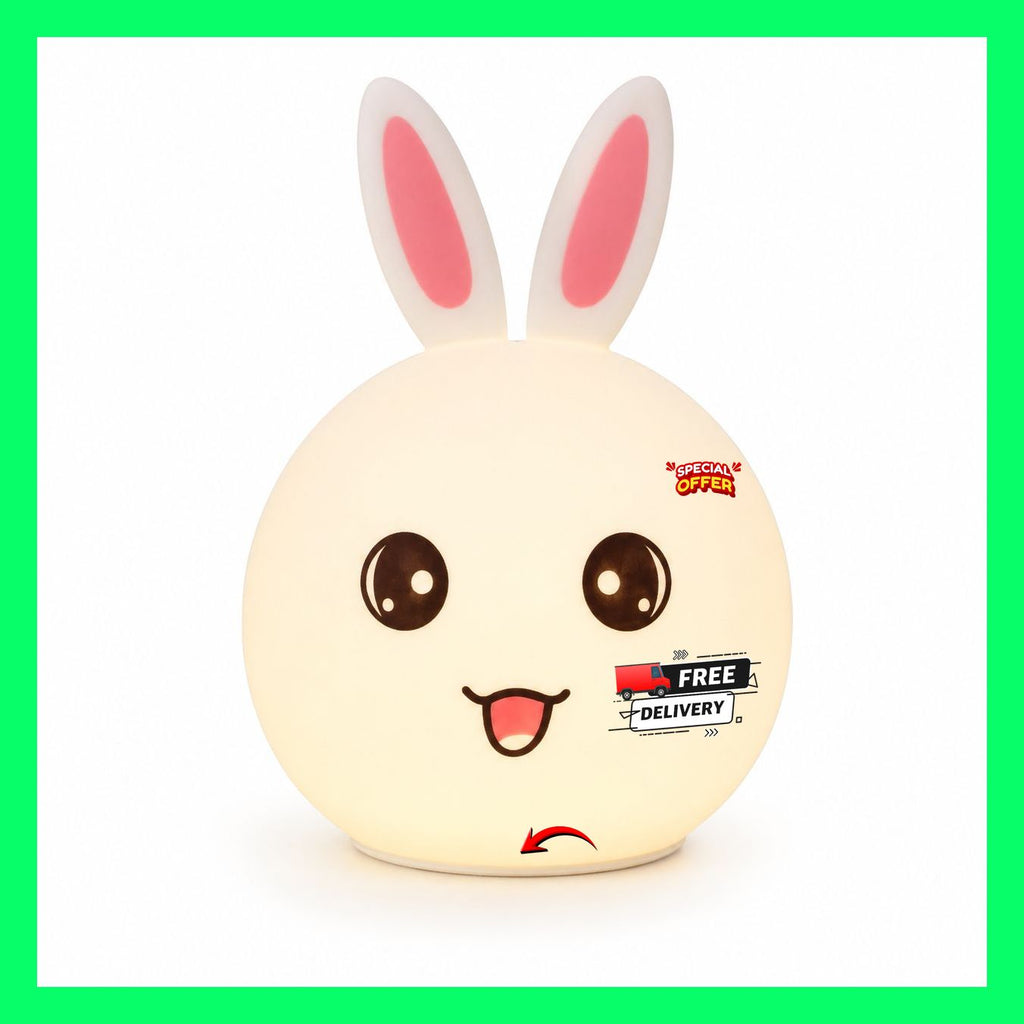 KavachCore Rabbit Silicone Night Lamp with Touch Control, Cute LED Bedside Lamp for Kids, Nursery & Bedroom